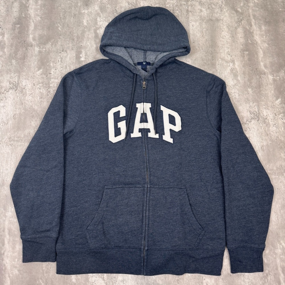 Gap Full Zip Hoodie Mens Large Blue Sweatshirt Spell Out Logo Jacket Y2K